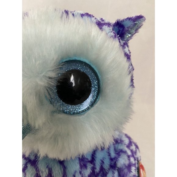 TY Beanie Boo Oscar OWL 8” Plush Blue Purple  Blue Glitter Eyes Stuffed Animal - Picture 3 of 10